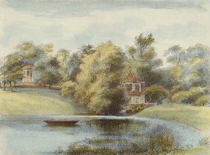Chinese Temple and Temple of Eolus, Kew Gardens, plate 16 from Kew Gardens: A Series of Twenty-Four Drawings on Stone, engraved by Charles Hullmandel, published 1820