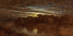 Twilight on the Avon, Ruins of Kenilworth Castle in the Distance by George F. Teniswood