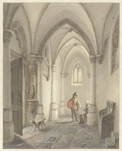 Church Interior with a Man Giving Alms to a Beggar Woman by George Gillis Haanen