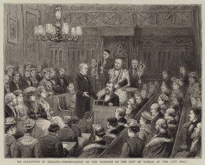 Mr. Gladstone in Ireland, Presentation of the Freedom of the City of Dublin at the City Hall by George Goodwin Kilburne