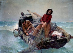Fishing in the open sea. Painting by Georges Haquette (1854-1906) by George Haquette