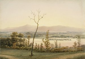 Early Twilight, Kaatskill Catskill Landing and Mountains from the East Bank of the Hudson, New York