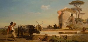 Cattle At A Drinking Place In The Campagna, Rome by George Heming Mason