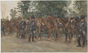 Hussars Standing Next to Their Horses by the Roadside by George Hendrik Breitner