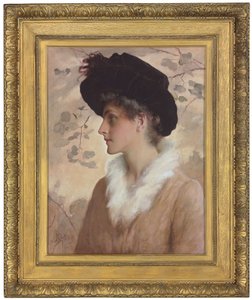 Portrait of a Lady, Half-Length, Wearing a Black Hat and Fur Stole by George Henry Boughton