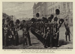 The Scotch Fusilier Guards Parading before Her Majesty the Queen and the Prince Consort on the morning of their Embarkation for the Crimea, 28 February 1854 by George Housman Thomas