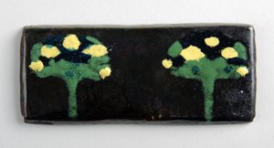 Enamel plaque with two trees by George James Frampton