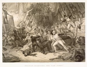 Horatio Nelson Boarding the San Josef at the Battle of Cape St Vincent, Engraved by John Crew after the Original in Greenwich Hospital Collection by George Jones