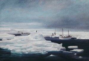 The James Caird, Dudley Docker and Stancomb Wills Moored to the Ice-floe in the Weddell Sea, April 1916 by George Marston