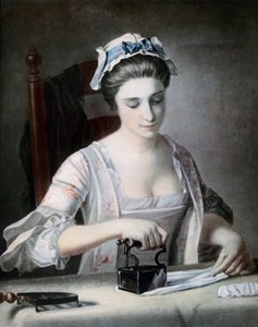 A maid ironing by George Morland