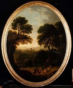 Wooded Landscape with Peasants and Cattle on a Path by George Mullins