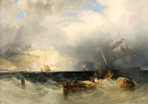French Fishing Boats in a Gale of Wind Off Dover by George Philip Reinagle