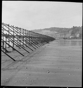 The beach at Shanklin along a line of Admiralty scaffolding