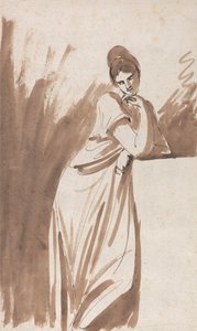Lady Leaning on a Column- (Possibly a Sketch for Miss Woodley) by George Romney