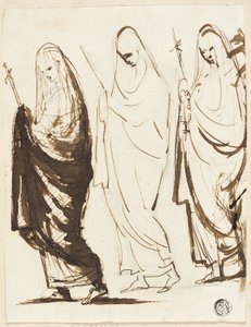 Procession of Three Draped Women Holding Crosses or Sceptres by George Romney