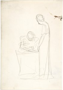 Study of Two Figures: One Seated, the Other Standing (recto). Study of a Head Looking Upwards (verso) by George Romney