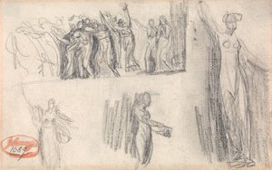 Women and Children Fleeing and Three Sketches of a Standing Female Figure by George Romney