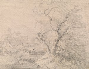 Landscape with Footbridge and Large Tree by George Smith