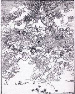 Dancing hand in hand around the charmed tree, from The Heroes published by George Allen and Unwin 1929 by George Soper