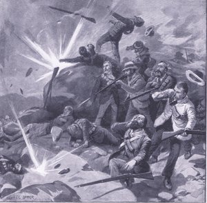 The last stand of the Johannesburg police at Bergendal (illustration from After Pretoria: The Guerilla War, 1902)