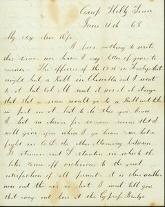 Letter from George Wyckoff, Camp Holly, Tennessee, to Josephine, June 11, 1863 by George W. Wyckoff