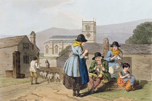 Wensleydale knitters, from Costume of Yorkshire, engraved by Robert Havell, 1814