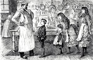 A cartoon depicting a chef taking orders from the children of the house by George du Maurier