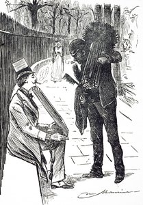 A chimney sweep carrying his brushes through the streets of London by George du Maurier