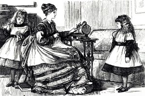 A Cartoon Depicting a Young Mother Using a Sewing Machine. Illustrated by George du Maurier by George du Maurier