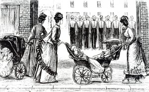 An Engraving Depicting Nursemaids Wheeling Children in Perambulations. Illustrated by George du Maurier by George du Maurier