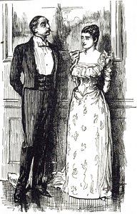 Cartoon illustrating a man and woman in conversation at a society event, England 1891 by George du Maurier