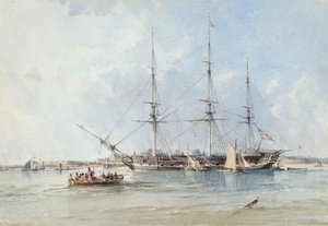 The Blackwall Frigate Seringapatam at Anchor off Tilbury Fort by George the Elder Chambers