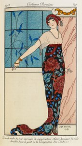 Evening Dress with Chiffon Bodice and Silk Embroidered Tunic by Georges Barbier