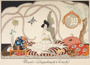 Midnight! Or the Fashionable Apartment. A Woman Sitting Among Many Cushions with Her Pet Dog by Georges Barbier