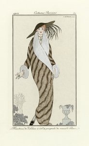 Sable Coat with White Fox Trim, from Costumes Parisien, pub.1912 by Georges Barbier
