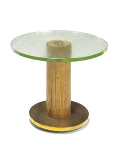 An oak, glass and brass occasional table by Georges Djo Bourgeois