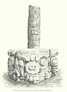 Mayan Carved Stone Altar and Idol from Guatemala (engraving) by Georges Ernest Profit
