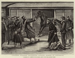 Japanese Soldiers Detraining Cavalry Horses at Hiroshima by Georges Ferdinand Bigot