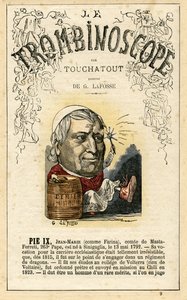 Pope Pius IX (born Giovanni Maria Mastai Ferretti; 1792-1878) - illustration from "Le Trombinoscope", a satirical political periodical by Leon-Charles Bienvenu, known as Touchatout monography N. 9, Imprimerie Vallee, Paris by Georges Lafosse