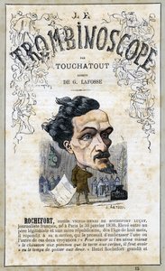 Victor Henri Rochefort (1831-1913), illustration from "Le Trombinoscope", a satirical political periodical by Leon-Charles Bienvenu, known as Touchatout monography N. 15, Imprimerie Vallee, Paris, October 1871 by Georges Lafosse