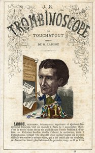 Victorien Sardou (1831-1908) - illustration from "Le Trombinoscope", a satirical political periodical by Leon-Charles Bienvenu, known as Touchatout monography N. 24, Paris by Georges Lafosse