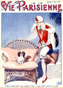 Paul wished to go skiing... but Kiki prefers the sunshine - illustration from La Vie Parisienne by Georges Leonnec