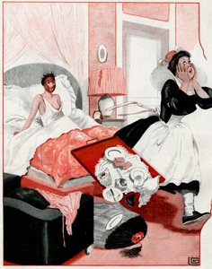 The so-called Beauty Mask and the new maid - My God! - illustration from La Vie Parisienne by Georges Leonnec