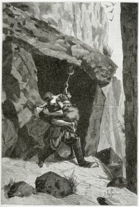 Combat of Han of Iceland and Ordener - Illustration from Han of Iceland, 19th Century by Georges Marie Rochegrosse