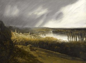 View of the Seine with a Stagecoach by Georges Michel