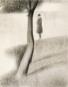 Man standing next to tree; study on La Grande Jatte