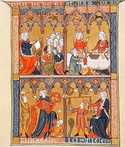 4 Cardinal Virtues from Somme le Roi by Dominican Friar Laurent, c 1290-1300