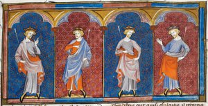 Clodomire, Childebert, Theodoric, and Clothaire, from Chroniques de France ou de St Denis, 14th Century