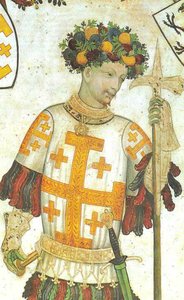 Manfred I of Saluzzo depicted as Godfrey of Bouillon, fresco by Giacomo Jaquerio, 1420