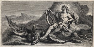 Apollo slaying the Hydra (engraving by Gerard Edelinck after Daniel Halle)